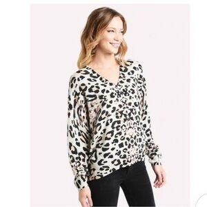 Brochu Walker 100% Cashmere The Kelso Leopard Print Women’s Sweater Medium